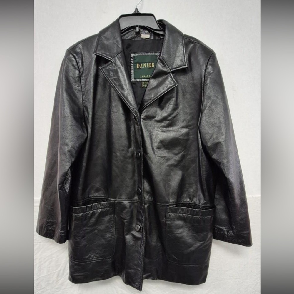 Danier Black Leather Button-Front Jacket